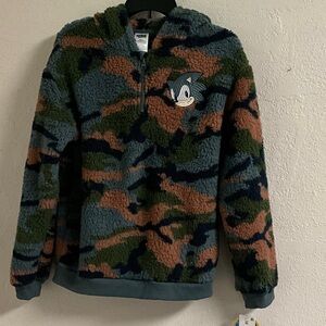 Cozy Camouflage Fleece Hoodie with Character Patch